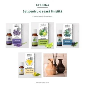 Set pentru o seară liniștită – 4 uleiuri esențiale + difuzor